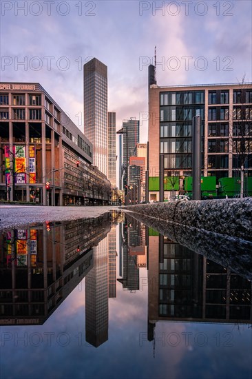 Skyscraper canyon in Frankfurt am Main with view into Neue Mainzer Strasse