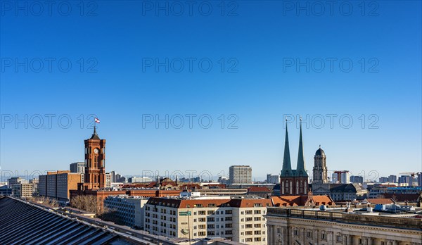 View of the Red City Hall and St. Nicholas Church from the roof terrace of the New City Palace