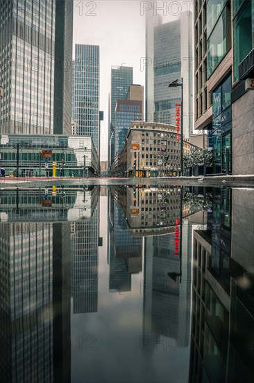 Skyscraper canyon in Frankfurt am Main with view into Neue Mainzer Strasse