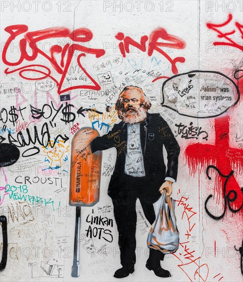 Karl Marx caricature on the wall of the East Side Gallery