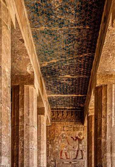 Relief in the portico of the Anubis Chapel with Thutmosis III sacrificing to the god Sokar in falcon form