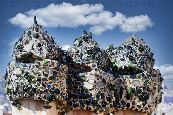 Sculptural ventilation shafts on the Casa Mila or La Pedrera by Antoni Gaudi