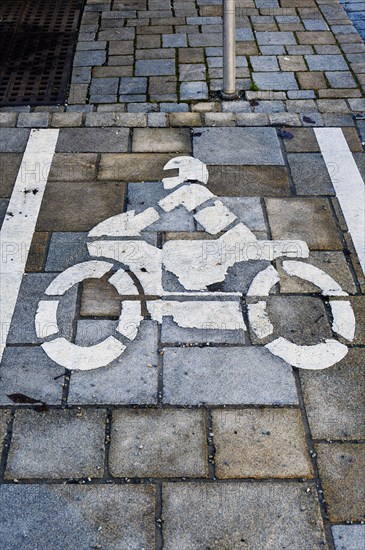 Parking space marking on pavement with motorbike pictogram in Kempten Allgaeu