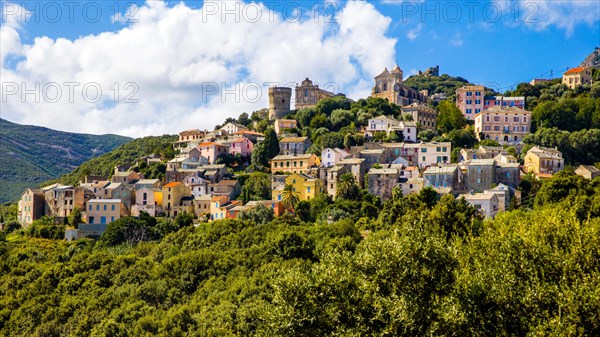 Rogliano on the hillside with Genoese tower