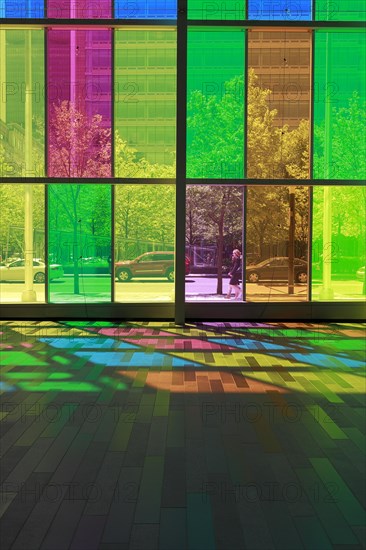 Colorful reflections in the foyer of the Palais des congres de Montreal convention centre