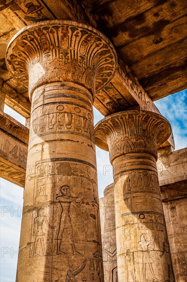 Decorated details of the column capitals of the central nave in the great hall of columns