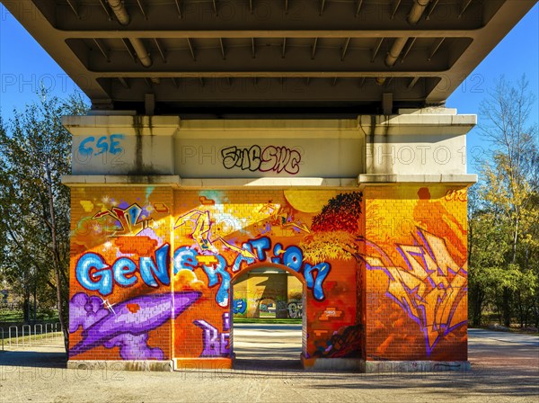 Graffiti on a bridge pillar in Park am Gleisdreieck