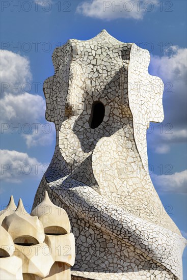 Sculptural ventilation shafts on the Casa Mila or La Pedrera by Antoni Gaudi