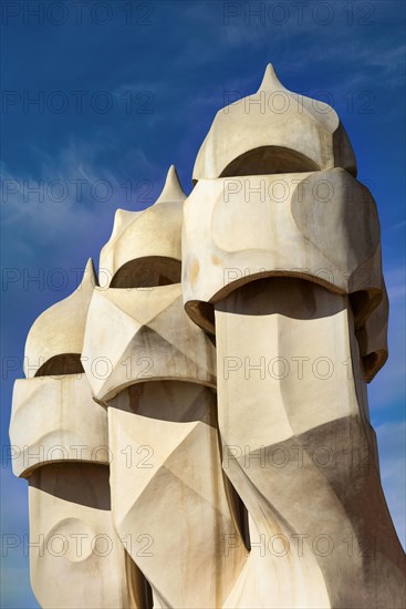 Sculptural ventilation shafts on the Casa Mila or La Pedrera by Antoni Gaudi