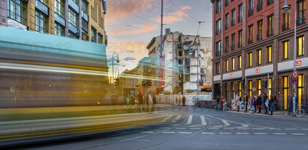 Moving tram in Rosenthaler Strasse at the Hakesche Hoefe