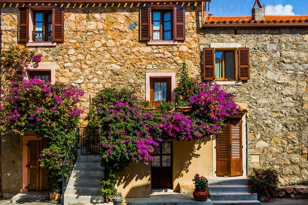 Houses decorated with flowers in Piana in the Calanche