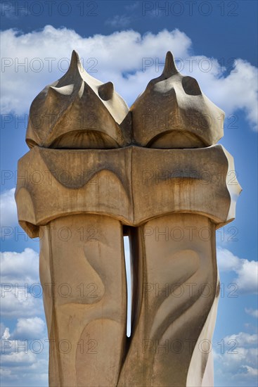 Sculptural ventilation shafts on the Casa Mila or La Pedrera by Antoni Gaudi