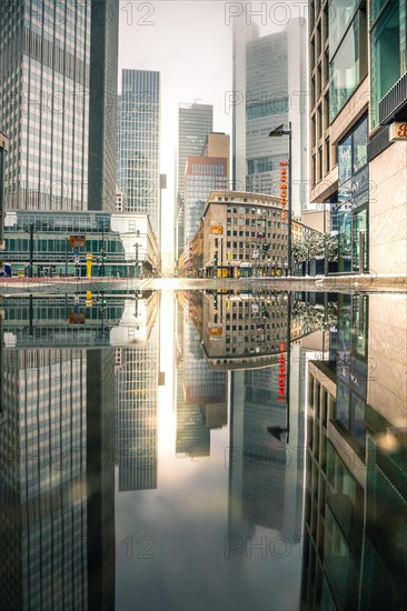 Skyscraper canyon in Frankfurt am Main with view into Neue Mainzer Strasse