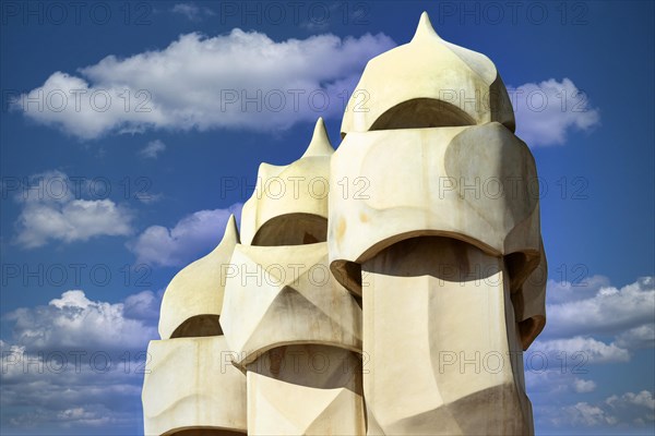 Sculptural ventilation shafts on the Casa Mila or La Pedrera by Antoni Gaudi