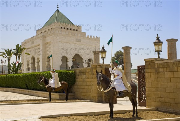 Guards on horseback in front of the Mausolee de Mohammed V