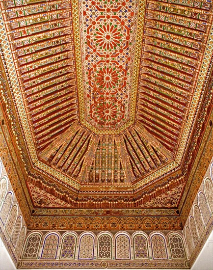 Precious wooden ceiling in the Palais de la Bahia