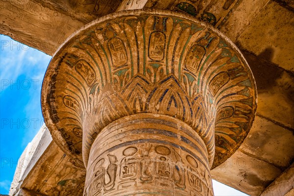 Decorated details of the column capitals of the central nave in the great hall of columns