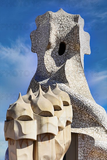 Sculptural ventilation shafts on the Casa Mila or La Pedrera by Antoni Gaudi