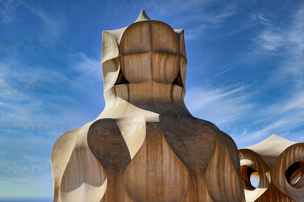 Sculptural ventilation shafts on the Casa Mila or La Pedrera by Antoni Gaudi