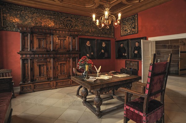 Reception room at the end of the 16th century with period furniture