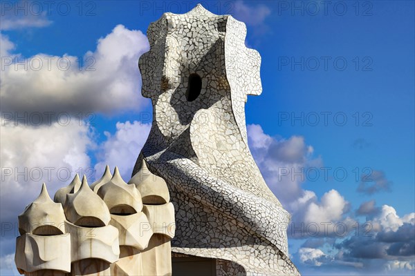 Sculptural ventilation shafts on the Casa Mila or La Pedrera by Antoni Gaudi