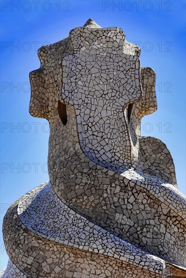 Sculptural ventilation shafts on the Casa Mila or La Pedrera by Antoni Gaudi