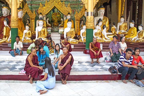 Resting in front of Buddha statues in shrine