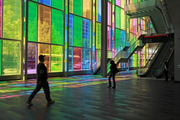 Colorful reflections in the foyer of the Palais des congres de Montreal convention centre