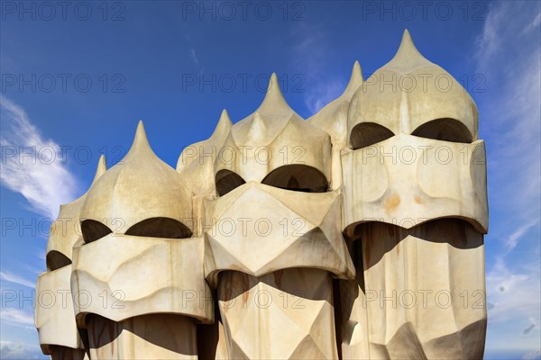 Sculptural ventilation shafts on the Casa Mila or La Pedrera by Antoni Gaudi