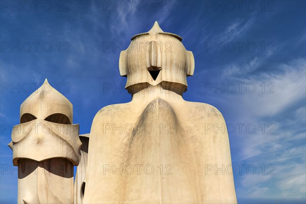 Sculptural ventilation shafts on the Casa Mila or La Pedrera by Antoni Gaudi