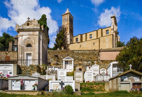 Rogliano on the hillside with several churches and a cemetery with magnificent family tombs