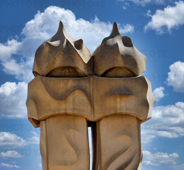 Sculptural ventilation shafts on the Casa Mila or La Pedrera by Antoni Gaudi