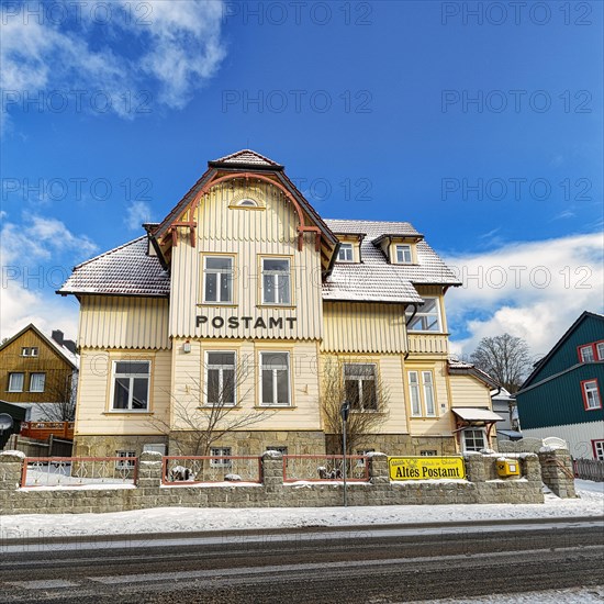 Listed old post office in the snow