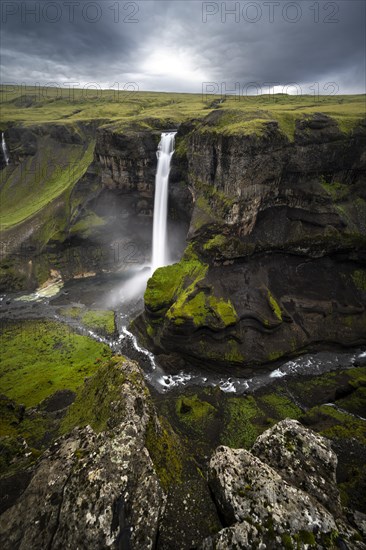 Haifoss and Granni waterfall at a canyon