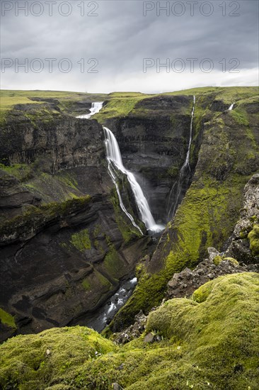 Haifoss and Granni waterfall at a canyon