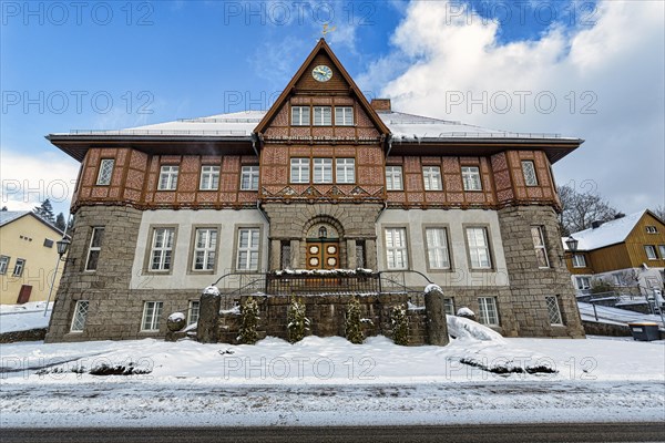 Listed town hall in the snow