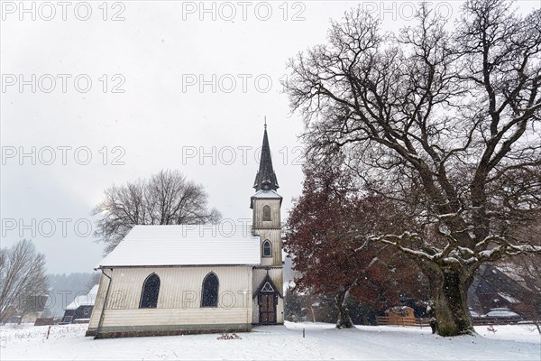 Small half-timbered church in neo-Gothic style