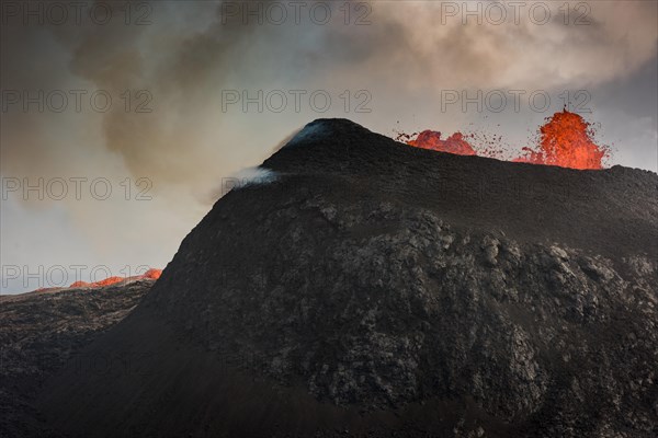 Lava fountains spraying from crater