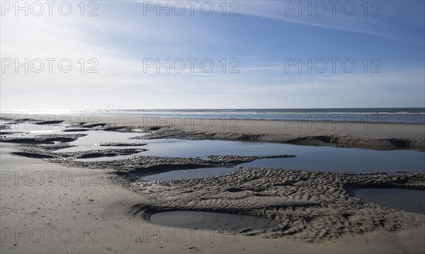 Sandy beach beach at low tide with tide pools