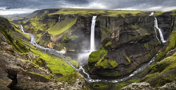 Haifoss and Granni waterfall at a canyon