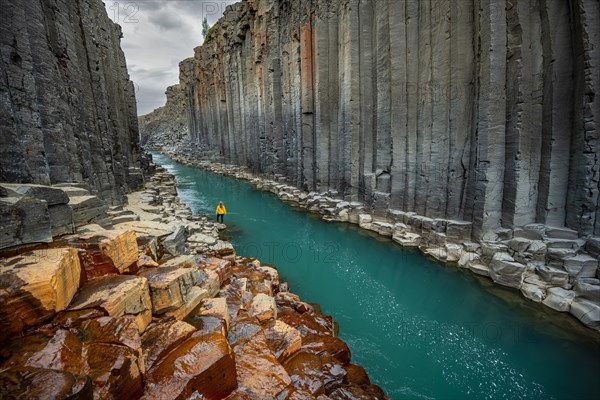 Tourist at Stuolagil Canyon