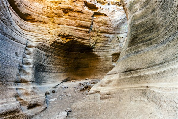 Amazing orange canyon called Barranco de las vacas located in heart of Grand Canaria