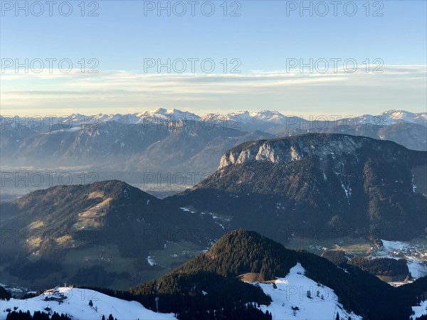 View into the Inn valley with the summit of the Poelven from the Hohe Salve