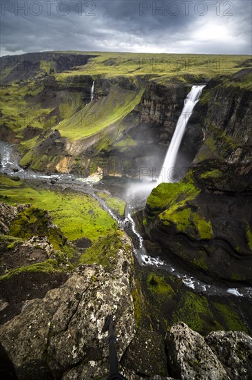 Haifoss and Granni waterfall at a canyon