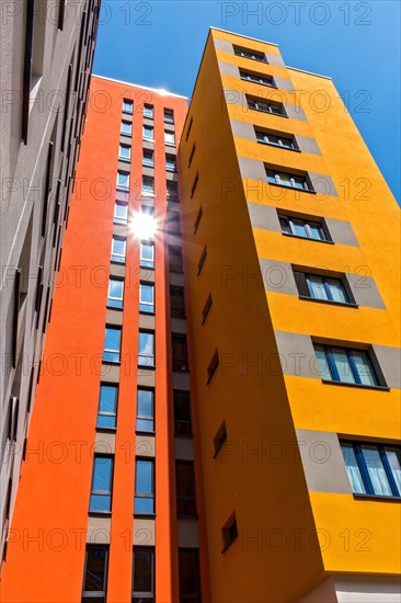 Colourful high-rise residential buildings in the Maerkisches Viertel