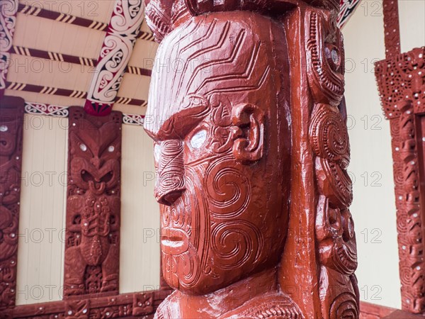 Wooden figure at the Maori meeting house in Ohinemutu