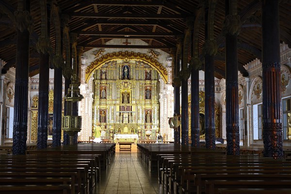 Illuminated interior of the cathedral at night