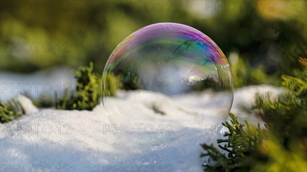 Freezing soap bubble on snow