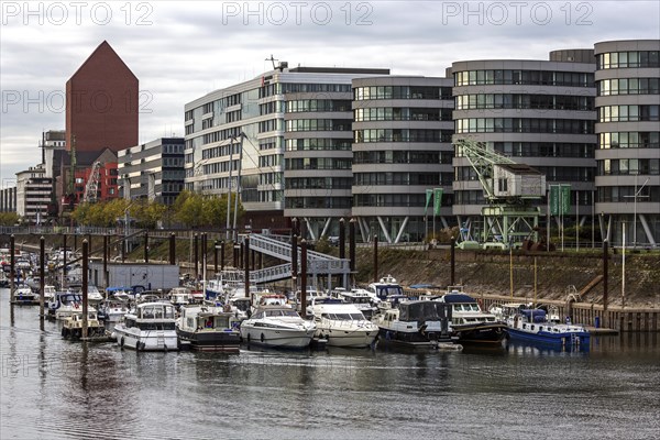 Five Boats office building with marina