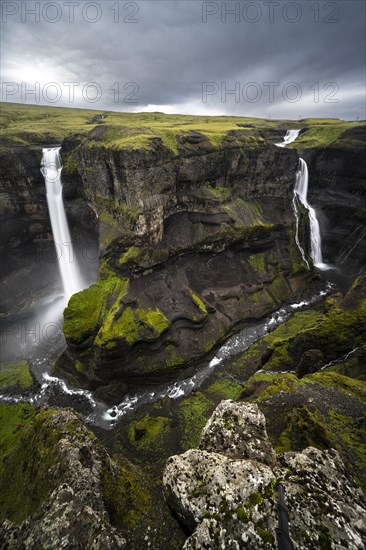 Haifoss and Granni waterfall at a canyon